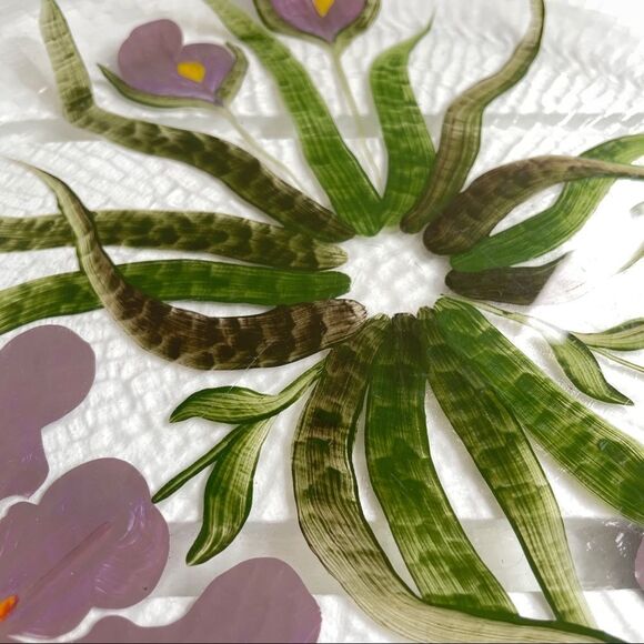 Decorative Fused Glass Painted Floral Glass Dinner Plate 12.5" - Picture 3 of 4